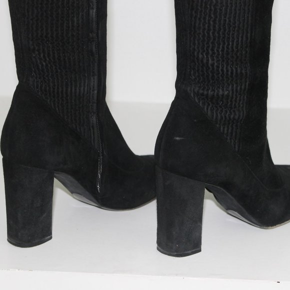 Chloe Black Suede Leather Pleated Accent Knee High Heeled Boots  size 36.5 - Picture 5 of 7